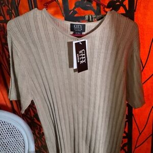 Women's Tan Short-Sleeve Ribbed Top